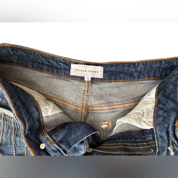 Rise Jeans women's blue denim shorts with rhinestone size M high rise 93% cotton - Picture 4 of 9